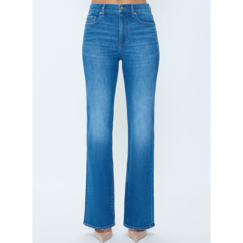#361-pistola Women's Mid-Blue High-Rise Flare Jeans